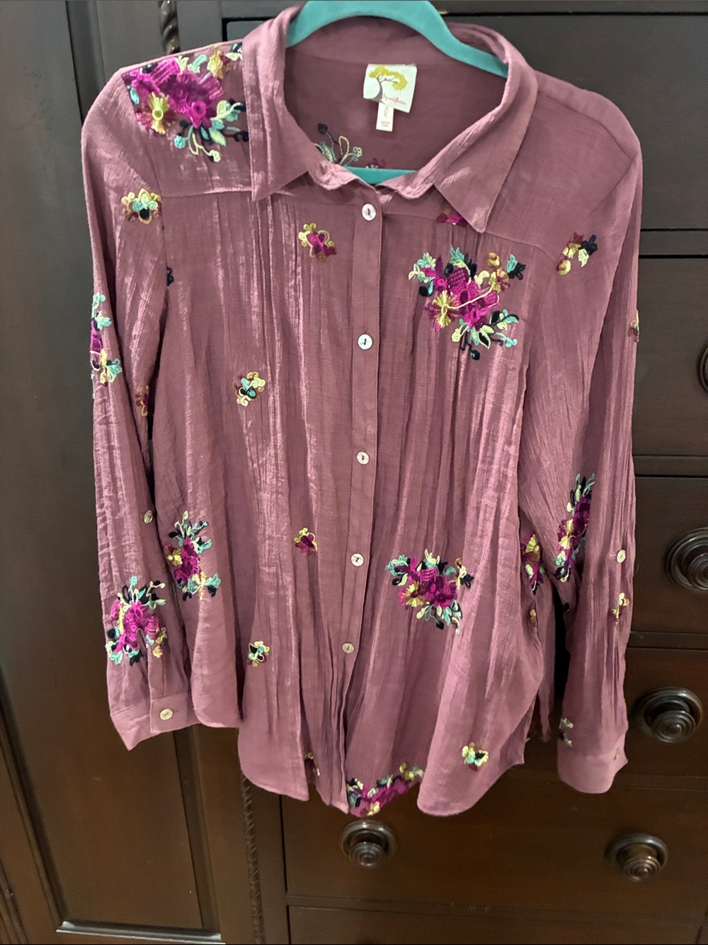 fig and flower mauve embroidered button-down shirt